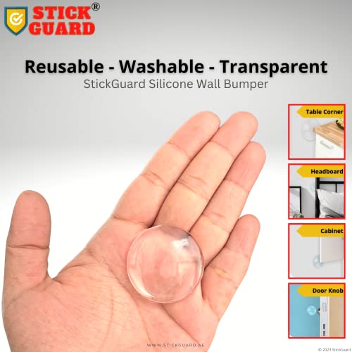 StickGuard Door Handle Wall Protector (6 Pack) - Reusable Self Adhesive Wall Bumper Protector, Shock Absorbent Gel Wall Cushion for Door Knob, Quiet, Wall Shield Silencer - Door Stopper Wall Protector