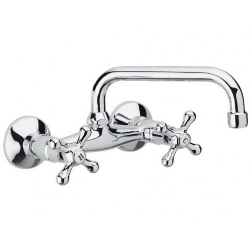 Schläfer 3460111 | Vintage Style Wall Mounted Faucet with 2 Knobs for Kitchen, Laundry and Bathroom, Universal U Swivel Hose 180mm, Chrome Finish