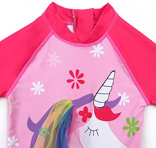 Baby Toddler Girls Unicorn Swimsuits One Piece Swimwear Bathing Suits Rash Guard UPF 50+ (Shy Unicorn, 4-5 Years)