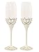 Pearl Finish Wedding Champagne Toasting Flutes, Set of 2 Elegant Ornate Toasting Glasses for Bride and Groom