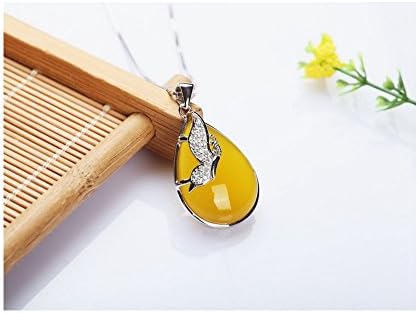 The Starry Night Yellow Agate Chalcedony Silver Plated Drop Necklace Butterfly Diamond Accented Pendant For Womens Girls 17.72 Inches