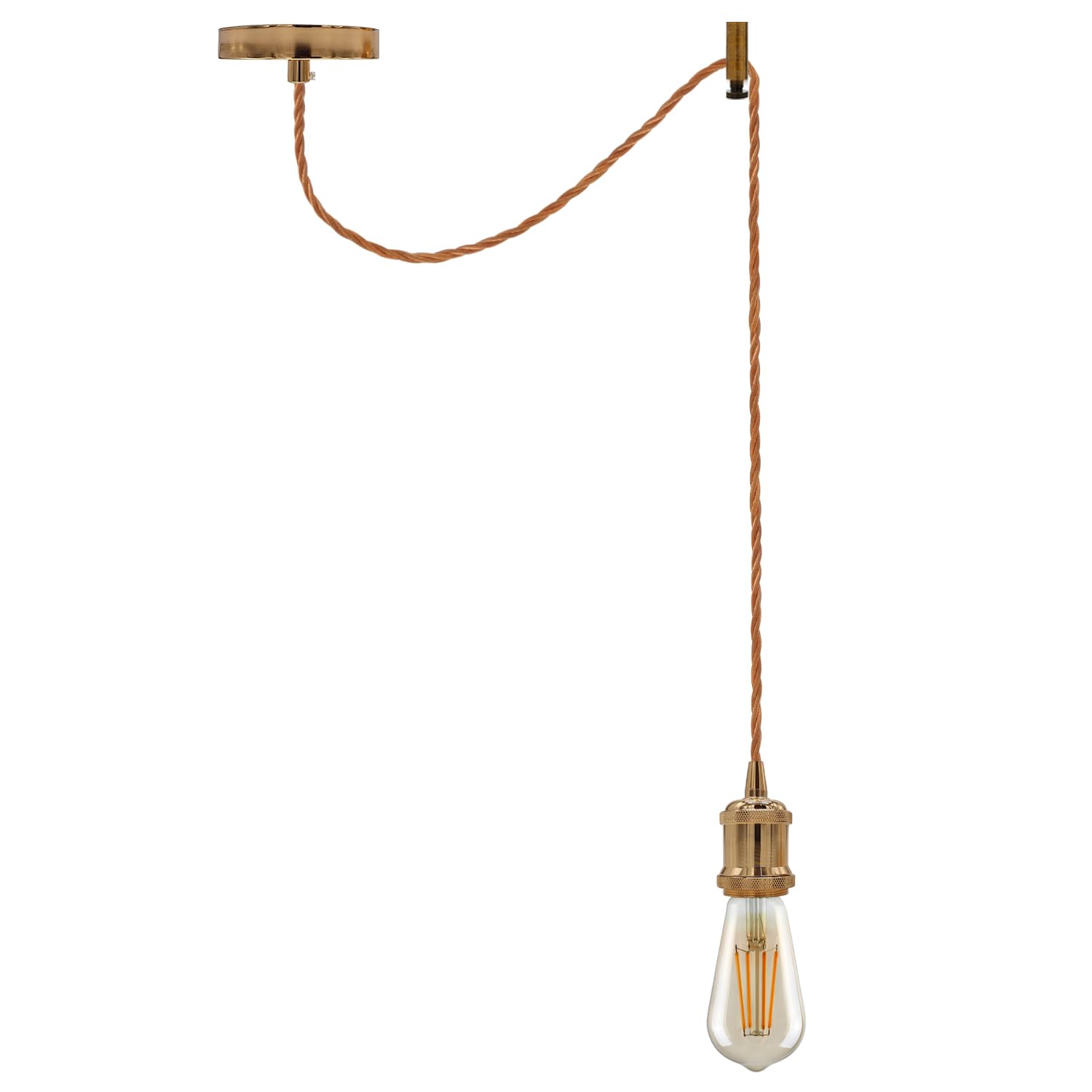LEDSone Vintage Yellow Brass Industrial Spider Pendant Light – Adjustable 2m Fabric Cable Chandelier Ceiling Lamp Kit with E27 Holder for Living Room, Dining, Bar, Cafe