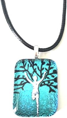Runner Jewelry Dichroic Fused Glass Necklace - Tree of Life Girl (Starry Blue)