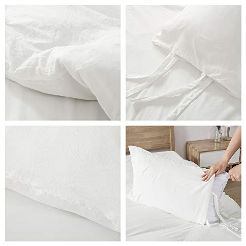 Duvet Cover Queen, 100% Washed Cotton, Linen Like Soft Breathable Durable Bedding Duvet Cover Set, 3-Pieces, Ultra Soft and Easy Care, Simple Style Home Bedding Set 2019 New（3-Piece, Queen, White） - Thumbnail 4