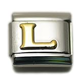 Dolceoro Initial L Letter Alphabet, 9mm Type Italian Modular Charm Bracelet Link - Stainless Steel