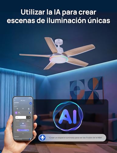 Dreo Low Profile Smart Ceiling Fan with Light 52", Dimmable LED with Adjustable Color Temperature, RGB Ambient Lighting, Quiet DC Motor, Easy Installation, APP, White