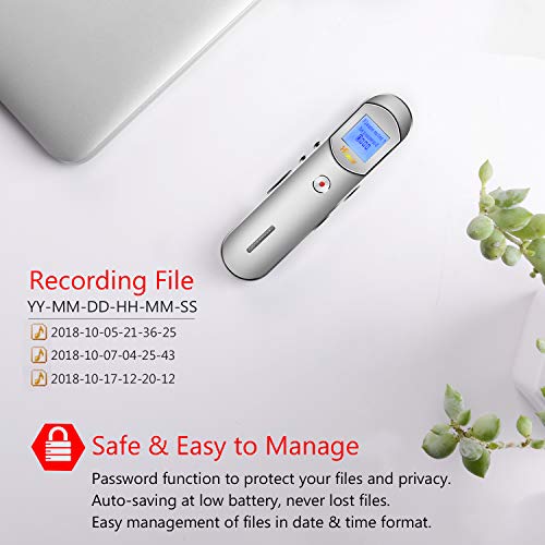 Digital Voice Recorder, 8GB 1536 Kbps Voice Recorder with MP3 Player, 64GB TF Card Extend Voice Activated Recorder with Rechargeable, Password Protection, A-B Repeat for Meetings, Lectures, Interviews - Thumbnail 6