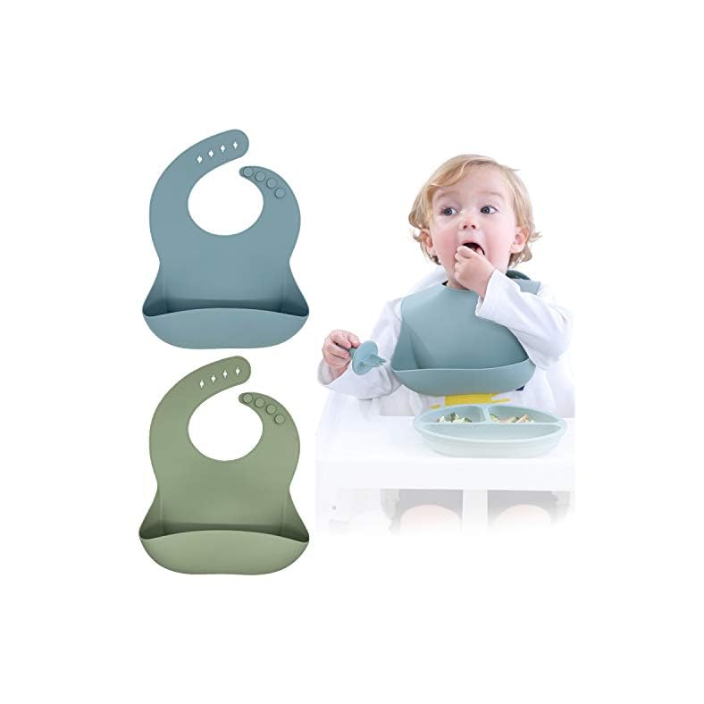 Moonkie Silicone Baby Bibs Set Of 2, BPA Free Waterproof Soft Durable Adjustable Silicone Bibs for Babies & Toddlers…
