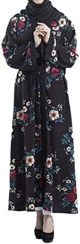 Fubotevic Womens Dubai Muslim Kaftan Abayas Cardigan Floral Print Maxi Dress Gown