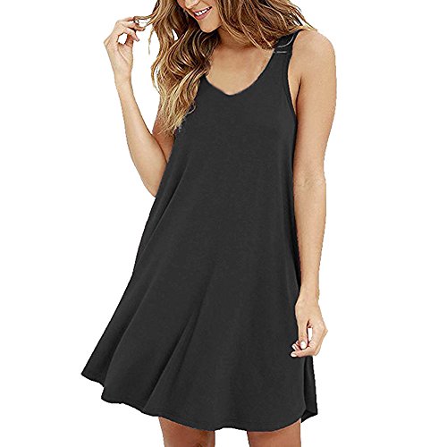 Corriee Women's Casual Solid Color O-Neck Swing Dress Sleeveless Loose T-Shirt Dresses Girtls Summer A-line Dress Black