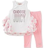Juicy Couture Little Girls' Toddler 2 Piece Pant Set-Polka Dots, White/Pink, 3T