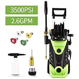 Homdox 3500 PSI Electric Pressure Washer 2.6 GPM Power Washer 1800W Electric Power Washer Cleaner with Hose Reel and 5 Nozzles (Green)