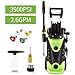 Homdox 3500 PSI Electric Pressure Washer 2.6 GPM Power Washer 1800W Electric Power Washer Cleaner with Hose Reel and 5 Nozzles (Green)