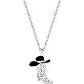 Dreuyet Charm Cowwomen Boots Pendant Necklace for Women Dainty Luck Rhinestones Enamel Western Boots Necklaces Vintage Boho Hat Choker Necklace Western Style Jewelry (black)