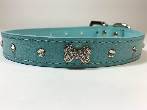 Beautiful &amp; Stunning Rhinestone Dog Bone Collar. Aqua-XS