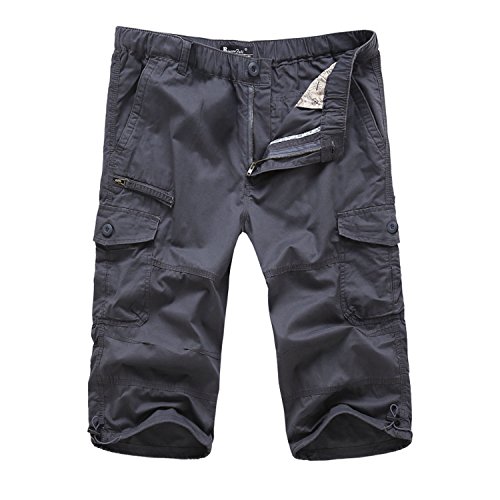 EKLENTSON Men's Capri Shorts Below Knee Shorts Loose Fit Army Outdoor Camping Summer Shorts Purplish Gray