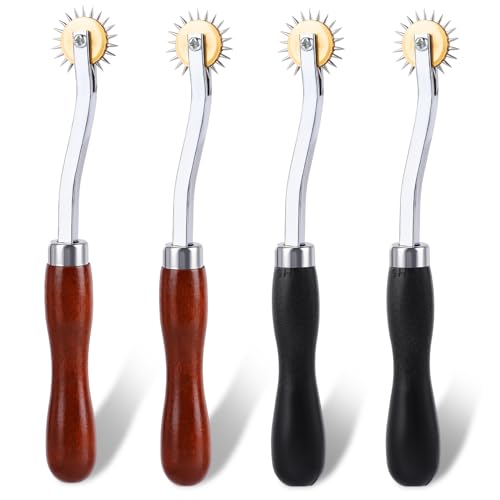 JNENERY 4PCS Tracing Wheel Sewing Tool,Professional Stitch Marking Spacer,Wood and Stainless Steel Pounce Wheel,Pounce Wheel for Sewing Patterns with Wooden Handle forTracing Paper and Leather Crafts