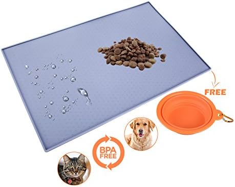 ClutchMat Dog Food Mat and Collapsible Pet Bowl | Waterproof Placemat for Cats or Dogs | BPA Free, Non-Toxic Silicone Pet Feeding Mat 18.5" x 11.5"