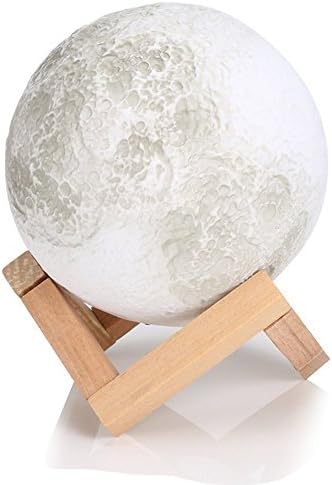 3D Moon Lamp, Linghome LED Enchanting Lunar Night Light 5.12 Inch ,With Wooden Dock, Warm and Cool 3 Colors Dimmable Brightness Adjustment, Best Home Decorative Light and Romantic (Not 3D Print )