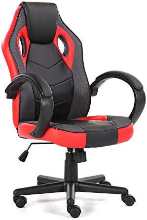 Gaming Chair Adjustable Leather Swivel Racing Office Executive UK Seller (Black & Red)