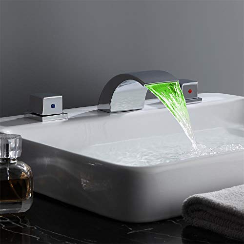 Lovedima Victoria Widespread Waterfall Faucet LED Bathroom Sink Faucet 3-Piece Basin Mixer Tap