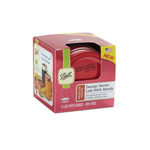 Click Here to See More Images Ball Design Series Lids With Bands Regular Mouth Red - 6 CT