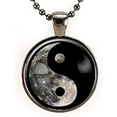 CellsDividing Full Moon Yin Yang Necklace, Space Aesthetic