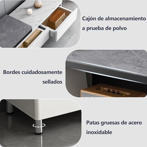 Vabches Mueble para TV de 2 Niveles para Televisores de hasta 75 Pulgadas Centro de Entretenimiento para TV Mueble con cajones Repisas Laterales Ajustables Resistente (Modelo Mejorado 220 cm)