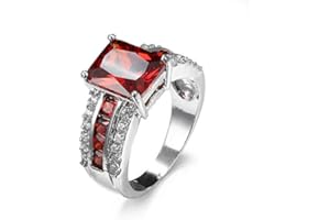 Lozeux Silver Plated Emerald Cut Created Morganite Amethyst Cubic Zirconia Filled Engagement Wedding Proposal Promise Ring Band for Women Ladies Lover Jewelry