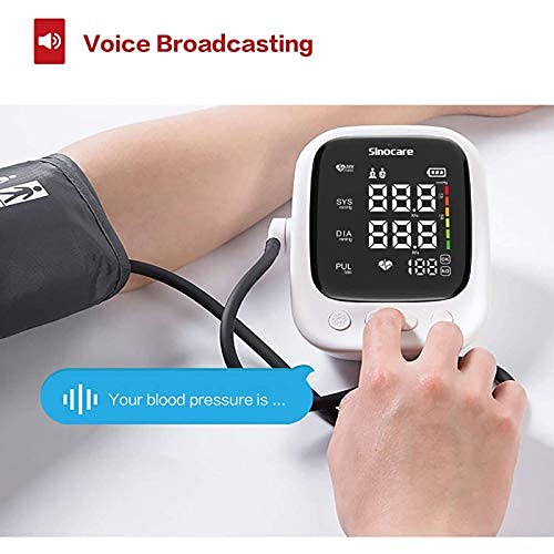 Sinocare Tensiomètre Bras Electronique, Tensiomètre au Bras Automatic Brassard Intelligent, Grand Écran LED, 2×90 Mémoire, Brassard Adjustable 22-42cm