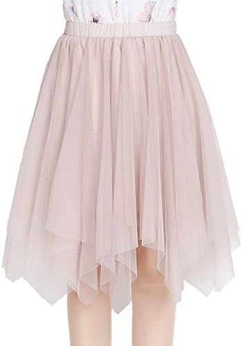 Femirah Women's Short Tutu Tulle Skirt A Line Bubble Ballet Skirt (Length 23.6"/Waist 23.6" To 30.7", Apricot)