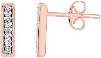0.05 cttw Round Real Diamond 10k Gold Vertical line Bar Womens Stud Earrings (rose-gold)