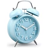 Caysie 4" Twin Bell Loud Alarm Clock with Backlight,Non-Ticking,Battery Blue Clock