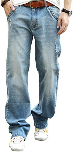 YOYEAH Men's Fashion Big Loose Relaxed Straight-Leg Jeans