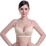 Encounter Women's Wire Free Push Up Cool Comfort Run Sports Bra (S, Beige)