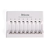 iEGrow 8-Bay AA AAA Battery Charger for Ni-MH Ni-CD Rechargeable Household Batteries with LED Indicator