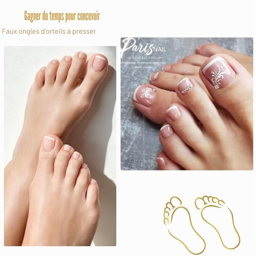 SanFangyue 120 Pieces French Summer False Toenails Full Cover Nails Tips Foot Nails with for Women and Girls Nail Art, 120 Pieces