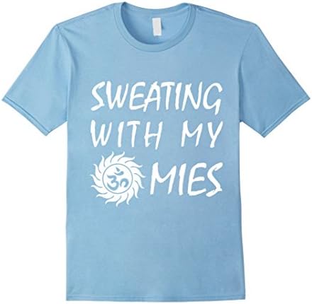 Men's Funny Yoga T-Shirt Sweating With My Omies Om Hatha Kundalini Large Baby Blue