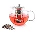Camellia Teapot with Removable Stainless Steel Infuser, Borosilicate Glass, Loose Leaf Tea Kettle Stove top Safe - Holds 5 Cups 40 Ounce 1200ml