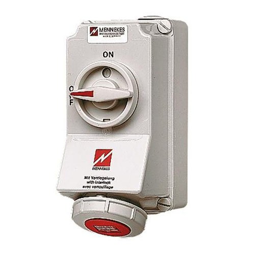 Mennekes 101100022 Bases CEE with Switch and Interlocking, Outlet, 400 V, 50 – 60 Hz, 32 A, 5-pin, IP 67, Red
