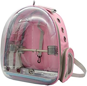 LLY Bird Backpack Pet Parrot Carrier Bird Travel Bag Outdoor Backpack Breathable Transparent Space Parrot Travel Cage Carrier for Hiking Walking Outdoor Sports (Pink)