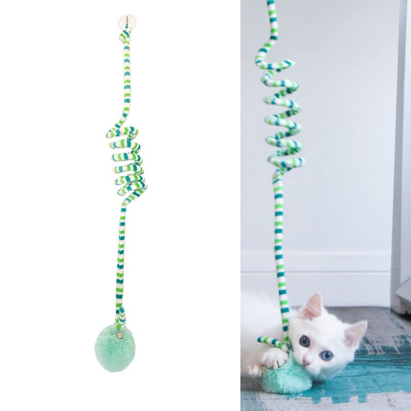 zalati Interactive Cat Toy Soft Plush with Bells Hanging Bungee Cord for Indoor Cat Play Fun - Green