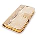 Galaxy Grand Prime Case, Cellularvilla [Diamond Jewel] Embossed Flower Design Premium Pu Leather Wallet Case [Card Slots] Flip Folio Cover For Samsung Galaxy Grand Prime G530 (Golden Bling)