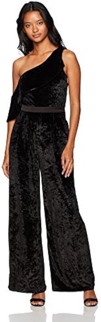 velvet one shoulder jumpsuit