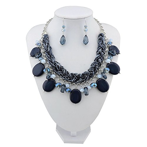BOCAR Statement Strand Choker Necklace Pendant Collar Jewelry Earring Set for Women Gift (NK-10428)