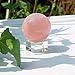 50mm Natural Carved Rose Quartz Ball Healing Crystal Sphere with Glass Base