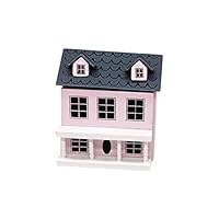 Binory Mini Mini House with Movable Grey Roof for 1/12 Dollhouse Furniture,Fashion Modern Design Miniature Home Living Room Kids Pretend Toy,Creative Birthday Handcraft Gift(Pink)