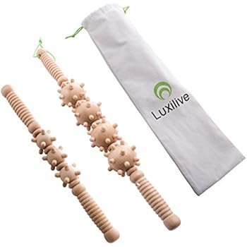 Luxilive Premium Fascia, Cellulite & Muscle Massager Two Stick Set - Wooden Hand Finished Roller Anti Cellulite Sore Muscle Blasting Dimple Remover Relief & Fat Blast