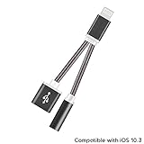 iPhone 7 Lightning Charger + 3.5mm Audio Aux, Braided Lightning to 3.5mm Headphone Adapter Splitter with Lightning Charger Port iOS 10.3 Compatible for iPhone 7 / iPhone 7 Plus (Black)