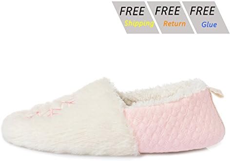 bestfur Women Winter Warm Rabbit Hair Plush Home Slippers Snowflake Indoor Shoes Pink Snowflake 6.5-7.5 US